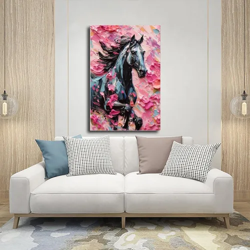 Vista 5 de Fyzuf Arte de pared de caballo pintura al óleo sobre lienzo, póster de caballo cubismo colorido de caballos lindos caballos estéticos, póster