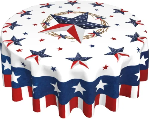 Vista 69 de Giwawa Mantel de Mesa Redondo con Bandera de EE. UU., Mantel Americano con Estrellas, Mariposas, Círculo, 152 cm. Mantel del 4 de julio, Día