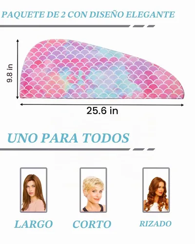 Vista 4 de Toalla de microfibra para el pelo para niños y niñas, ultra Galaxia&Multicolor-Normal-Paquete de 2