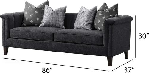 Vista 3 de Acanva Sofá de lujo para sala de estar, con canal, de terciopelo, estilo esmoquin, copetudo, con brazo, 86 pulgadas