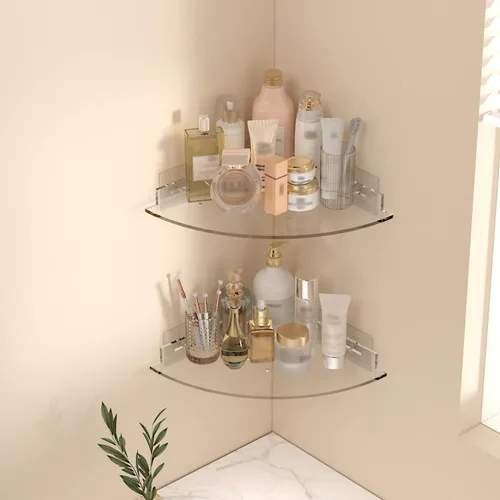 Vista 9 de Estante esquinero de acrílico para ducha, paquete de 2 estantes de baño montados en la pared para paredes de vidrio, azulejos/lisas, organizador