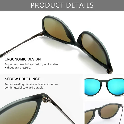 Vista 5 de SUNGAIT Gafas de sol redondas vintage para mujeres y hombres, estilo clásico retro