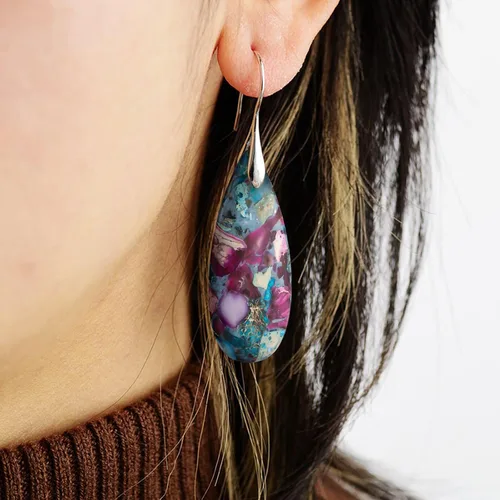 Vista 2 de SELOVO Pendientes colgantes con gancho de piedra para mujer