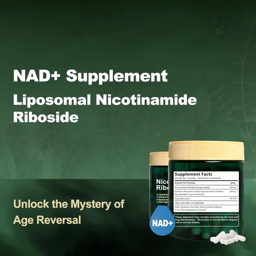 Vista 6 de Suplemento liposomal NAD+, ribósido de nicotinamida con resveratrol 900 mg para mujeres y hombres, suplemento de refuerzo de NAD de alta pureza