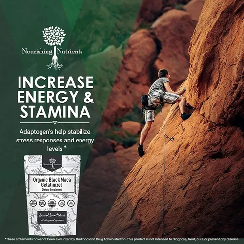 Vista 3 de Maca negra gelatinizada orgánica 3 veces más fuerte, 200 cápsulas para hombres y mujeres, suplemento energético natural para concentración