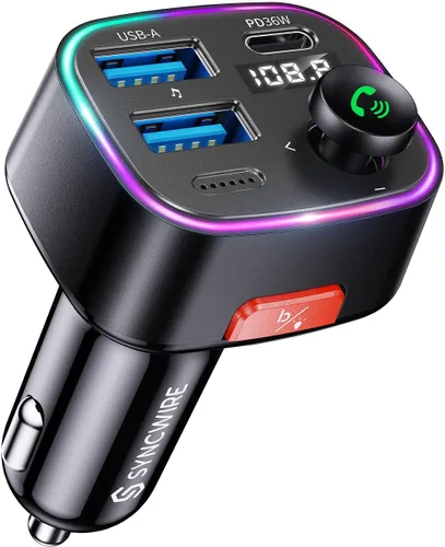 Vista 11 de Syncwire Bluetooth 5.4 Transmisor FM Adaptador de coche 48W (PD 36W y 12W) [Interruptor de luz] [Sonido de bajo HiFi] [Carga rápida] Adaptador