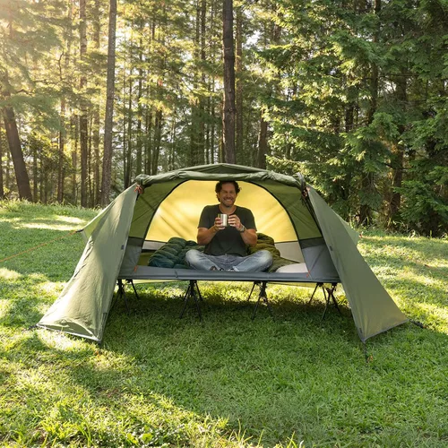 Vista 5 de Night Cat Combo de tienda de cuna para 1 persona: tienda fuera del suelo para acampar con vestíbulo impermeable