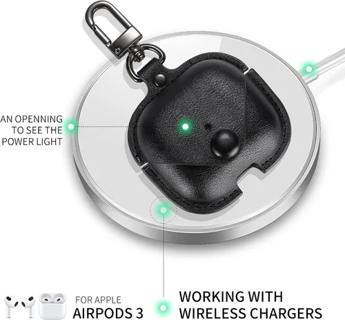 Vista 5 de MODOS LOGICOS Funda para Air Pods 3 (2021), funda de cuero con cierre rápido seguro compatible con Apple AirPods 3ª generación de funda de carga