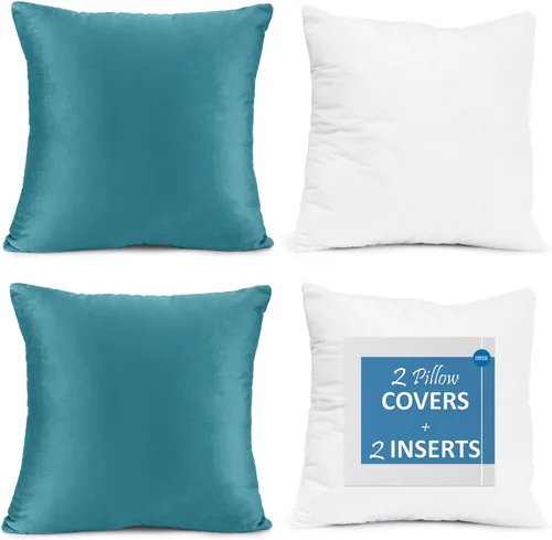 Vista 48 de Nestl Juego de 2 rellenos de almohada con terciopelo suave y sólido, juego de fundas de almohada cuadradas decorativas para sofá, automóvil Azul