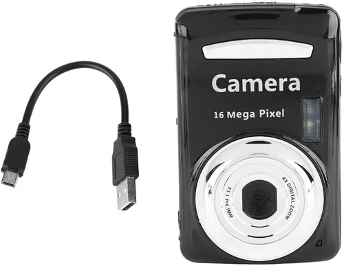 Vista 7 de Cámara digital para niños, video 720P de 2.4 pulgadas, pantalla LCD de 4X, zoom digital de 16 MP, videocámara compacta con luz de relleno y soporte