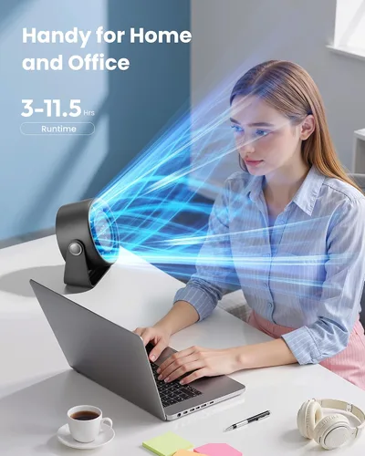 Vista 4 de Gaiatop Ventilador de escritorio pequeño recargable, ventilador personal de 5 pulgadas con batería de 4000mAh, control táctil con pantalla LED
