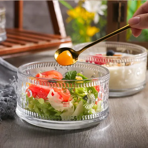 Vista 7 de Cuencos de vidrio para postre, cuenco para servir con cuchara dorada, cuencos para helado de postre, helado, cereales, nueces, pudín
