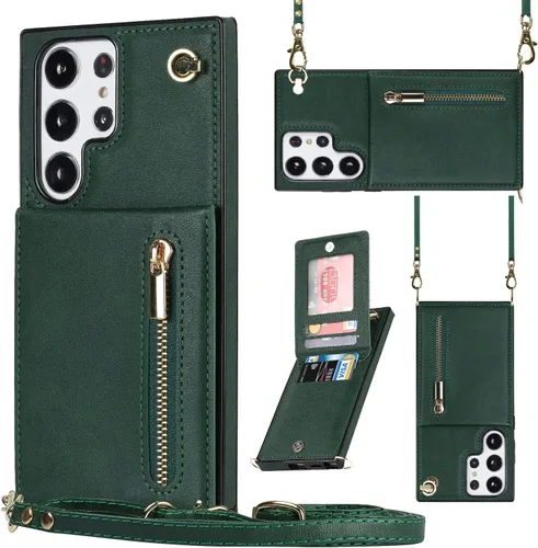 Vista 30 de Funda para teléfono Samsung Galaxy S9 con correa cruzada, tarjetero de cuero, con cordón, ranuras de crédito, cierre magnético, accesorios para Negro