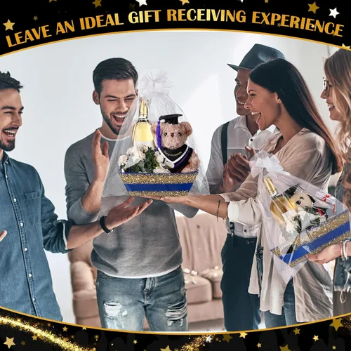Vista 7 de Thenshop 44 Piezas Canasta para Regalos Canasta de Regalo Vacía a Granel Incluye 12 Bandejas de Cartón 12 Bolsas de Plástico y 20 Lazos Decorativos
