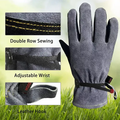 Vista 2 de Guantes de cuero para jardinería para hombres, guantes de trabajo para soldadura, construcción, motosierra, granja, rancho, patio