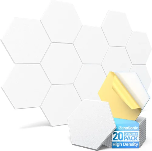 Vista 14 de Paquete de 12 paneles acústicos hexagonales con autoadhesivos, paneles de espuma a prueba de sonido de 12 x 10 x 0.4 pulgadas para paredes, paneles