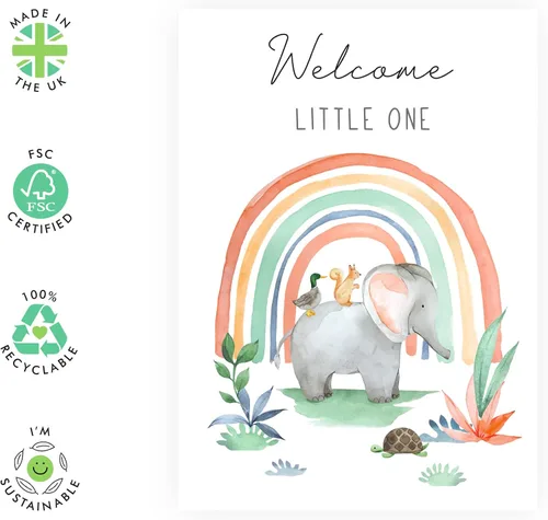 Vista 2 de CENTRAL 23 Nueva tarjeta de felicitación para bebé – «Welcome Little One» – Tarjeta de baby shower para niño y niña – Regalos para ahijada ahijado