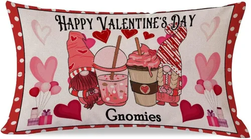 Vista 10 de Feliz día de San Valentín, lindos gnomos con almohadas lumbares de corazón, fundas de almohada decorativas de 12 x 20 pulgadas, funda de cojín