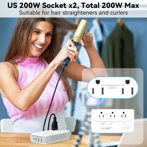 Vista 4 de ALLWEI Convertidor de Voltaje de Viaje de 2000W, Convertidor de 220v a 110v para Viaje Europeo, Adaptador de Voltaje para Secador de Pelo