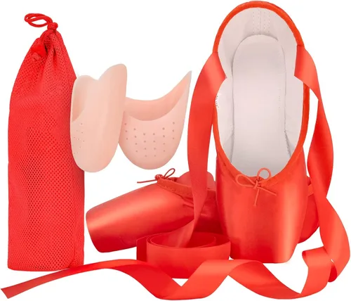 Vista 6 de IJONDA Zapatos de ballet para adultos, con almohadillas para los dedos y bolsa de malla Negro