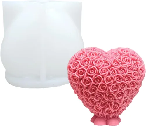 Vista 8 de Molde de jabón de silicona con corazón de rosa, flor de rosa, fondant, azúcar, chocolate, caramelo, pastel, regalo, día de San Valentín