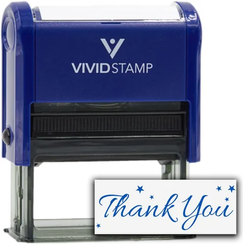 Vista 11 de Sello de goma autoentintado Thank You w/Stars (tinta negra) - Mediano