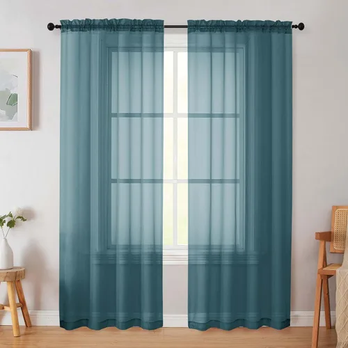 Vista 218 de 2 paneles de cortinas traslúcidas blancas para dormitorio, sala de estar, 96 pulgadas de largo, modernas, suaves, ligeras, con bolsillo para barra