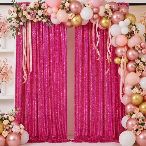 Vista 65 de 2 cortinas de 2 x 8 pies de lentejuelas con brillantina para marco de fotografía, para fiestas o fondos de fotografía