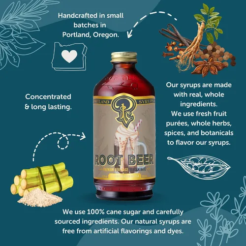 Vista 5 de Portland Syrups - Jarabe de cerveza de raíz auténtica, concentrado de bebidas prémium para cócteles auténticos, refrescos, helados, bebidas de café