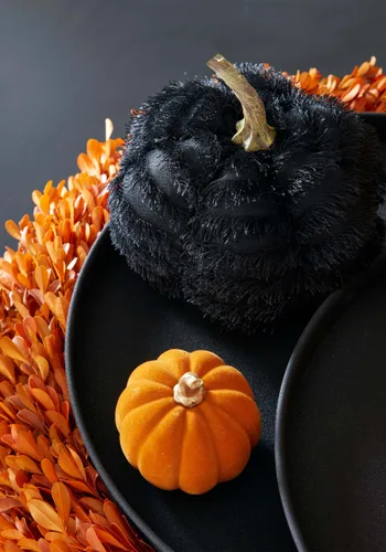 Vista 2 de Decoración de Calabaza con Flecos de Pestañas Negras de 4 Pulgadas Multicolor