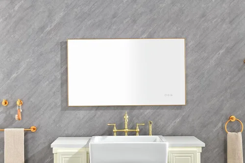 Vista 3 de Espejo LED de tocador de baño de 42 x 24 pulgadas con luz trasera, montaje en pared, memoria antivaho grande, ajustable