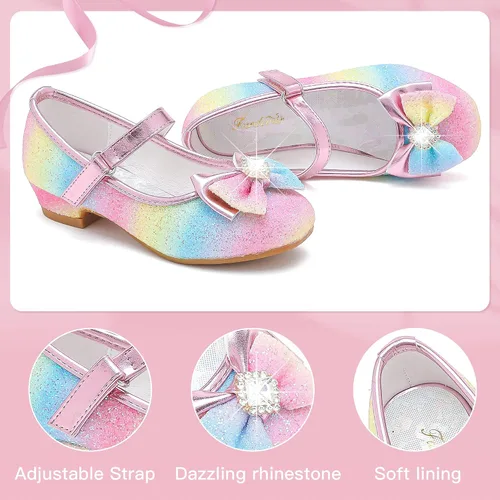 Vista 4 de Furdeour Girls Dress Shoes Mary Jane Wedding Flower Bridesmaids Heels Glitter Princess Shoes for Kids Toddler