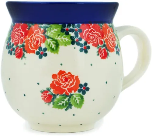 Vista 12 de Auténtica taza de burbujas de cerámica polaca de 13 onzas en diseño amarillo hecho a mano en Bolesławiec Polonia por Ceramika Bona + certificado
