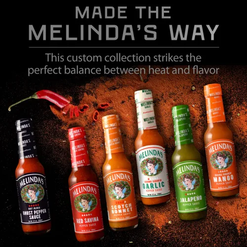 Vista 7 de Melinda's Chef Fig's Heat & Flavor Collection - Juego de regalo de salsa picante gourmet con una variedad de sabores y niveles de especias, incluye