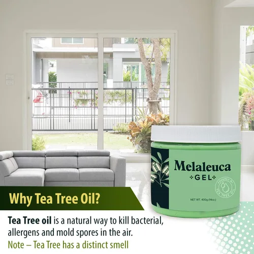 Vista 4 de Melaleuca Gel Purificador de Aire Natural, Ambientador Eliminador de Olores con Aceite Esencial de Árbol de Té 100% Australiano. Aire limpio