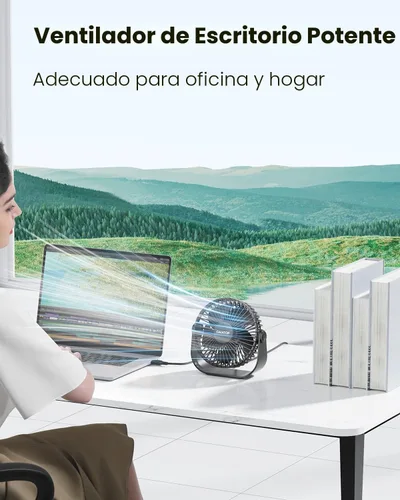 Vista 2 de Gaiatop Ventilador de escritorio USB, flujo de aire fuerte de 3 velocidades, portátil de 5.5 pulgadas, rotación de 90°, refrigeración silenciosa