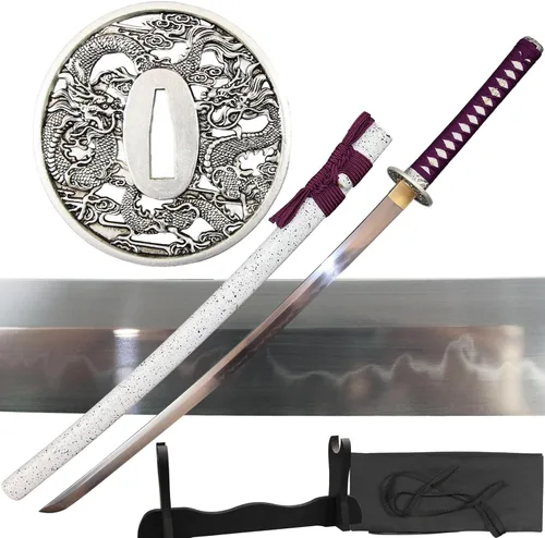 Vista 12 de Espada katana japonesa real hecha a mano, espada samurái de espiga completa, 40.5 pulgadas, bolsa de soporte incluida