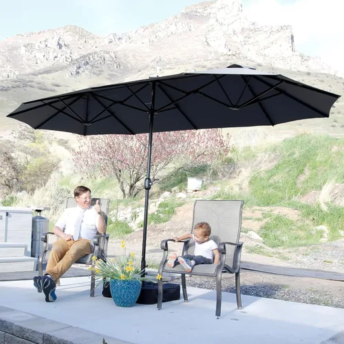 Vista 46 de PURPLE LEAF - Sombrilla de mercado de patio de 13 pies con base rectangular doble cara, sombrilla de mesa para exteriores con manivela, 12 varillas