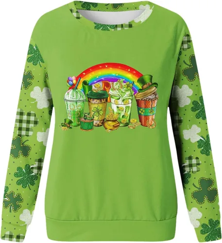 Vista 4 de FAMOORE Lightweight Zip up Women Crewneck Green Sweatshirt Raglan Sleeve Shirt Pullover Tops Cotton Christmas Sweaters