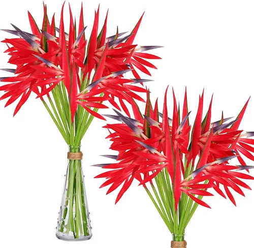 Vista 11 de Giegxin 10 plantas artificiales de ave del paraíso de 22 pulgadas, ramo de flores tropicales hawaianas, flores artificiales, plantas verdes grandes