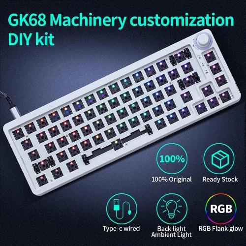 Vista 2 de La caja de conexiones programable intercambiable en caliente GK68 RGB se puede reemplazar con el kit de teclado mecánico de bricolaje compatible