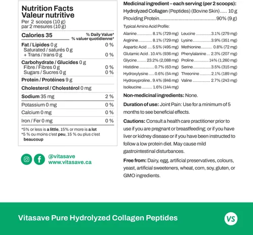 Vista 6 de Vitasave Polvo de péptidos de colágeno – 0.35 oz de colágeno hidrolizado por porción – Sin sabor, alimentado con pasto, apto para dieta cetogénica
