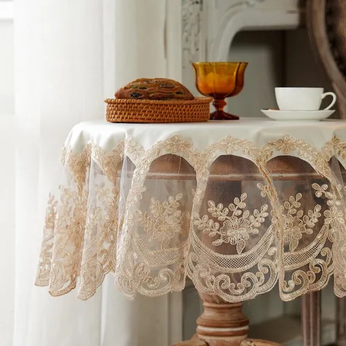 Vista 5 de ARTABLE Mantel de encaje rectangular impermeable con exquisito borde de macramé para decoración de bodas, cocina, vacaciones, fiestas