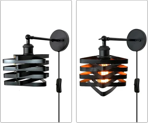 Vista 4 de Lámparas de pared industriales enchufables, accesorios de pared de metal con interruptor de encendido y apagado, lámpara de pared de granja