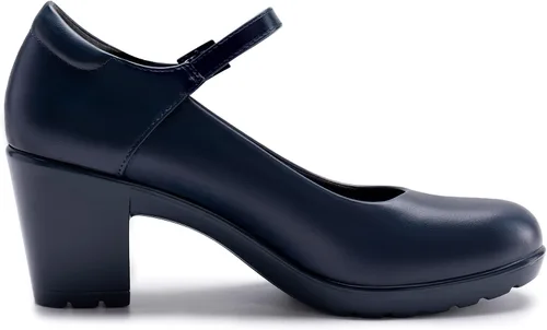 Vista 2 de Athlefit Zapatos de tacón grueso Mary Jane para mujer, zapatos de tacón bajo cerrados con punta redonda, cómodos zapatos de vestir de boda