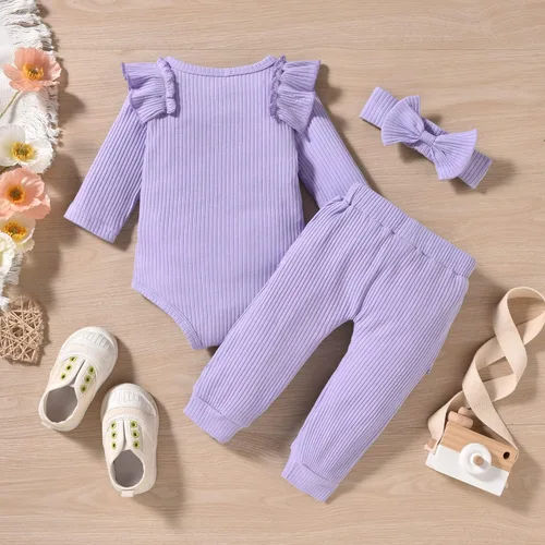Vista 7 de Aalizzwell Conjunto de mameluco acanalado para bebés y niñas prematuros, para otoño e invierno