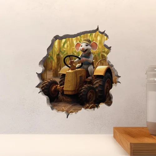 Vista 4 de Adhesivo de pared 3D con agujero de ratón de granjero con agujero de ratón