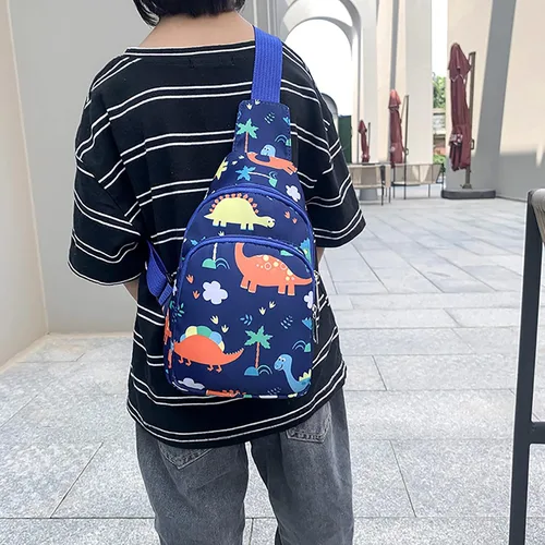 Vista 5 de ANKOMINA Mochila bandolera pequeña para niños diseño de dinosaurio unicornio y hombro para exteriores viajes senderismo Azul Patchwork talla única