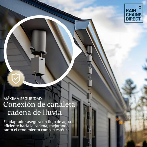 Vista 3 de Rain Chains Direct - Adaptador/Instalador de Canalones de Cadena de Lluvia en Aluminio con Revestimiento de Pintura Electrostática Negra Aluminio