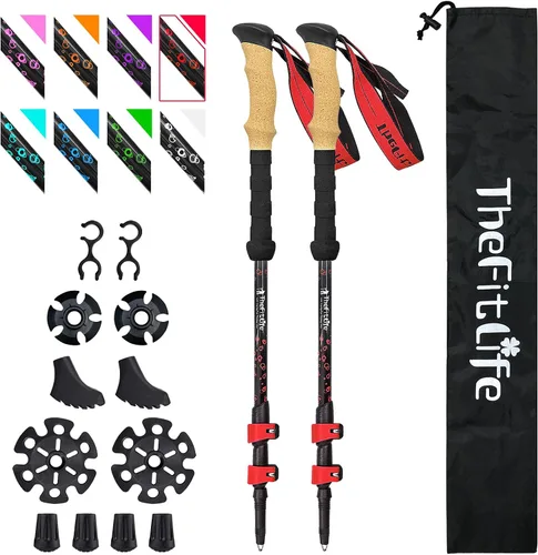 Vista 9 de Bastones de senderismo de fibra de carbono TheFitLife – Bastón de senderismo plegable y telescópico con mango de corcho natural y empuñaduras EVA